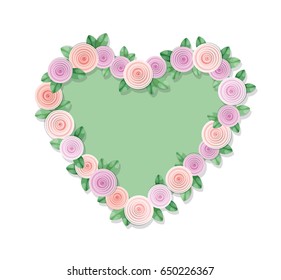 Heart frame decorated with roses. Isolated on white.