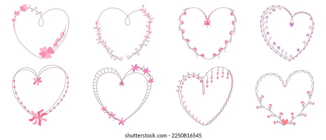 Heart frame designed in pink tone doodle style on white background for card design, wedding, paper decoration, Valentine's day theme decoration, scrapbook digital print,  and more.
