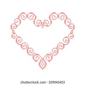 Heart. Frame. Element embroidery. Vector illustration.