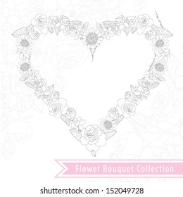 heart frame flower bouquet vector