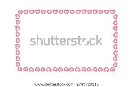 Heart frame forms a hand drawn border for greeting, card, wedding, and love theme. Repeating outline hearts create a whimsical edge for message space. Vector illustration