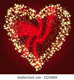 Heart in a frame of gold stars