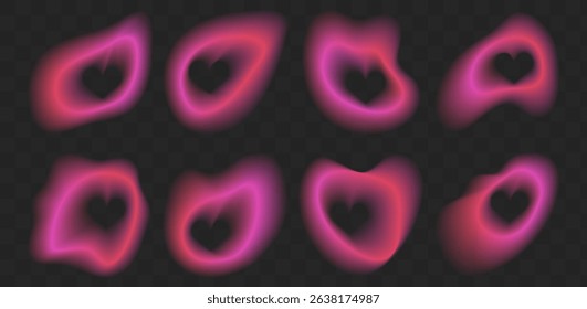Heart frame with gradient blur. Abstract y2k color gradation in pink and blue. Red soft aura effect design. Neon blurry ombre figure vector. Modern minimal aesthetic Valentine watercolor decoration