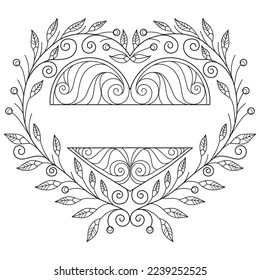 Heart frame hand drawn for adult coloring book