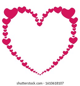 Heart. Frame of hearts for decoration greetings, invitations, photos.  Space for text. Outline on a white isolated background. Stock vector illustration. Flat style. Illustration for Valentine day. 
