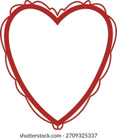 Marco de corazón con líneas de contorno en capas, trabajo de trazo limpio. Borde romántico con ribete en bucle, espacio central vacío para la colocación de texto. Ilustración vectorial de dibujos animados