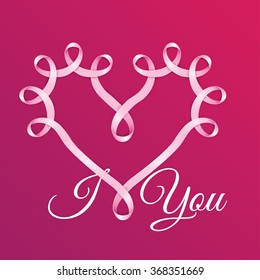 Heart frame made of realistic pink ribbon. It can be used for greeting cards for Valentine's Day or Mother's Day and March 8