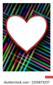 Heart frame on a rainbow background. Vertical banner with a heart and copy space. Rainbow backdrop. Template for Valentine's Day greetings. Colorful chalk texture. Blank area for text. Vector
