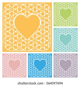Heart frame, openwork filigree template for Wedding, Bridal, Valentine's day, greeting cards or Birthday Invitations. Decorative lace pattern. Abstract cutout heart panel border for laser cutting.