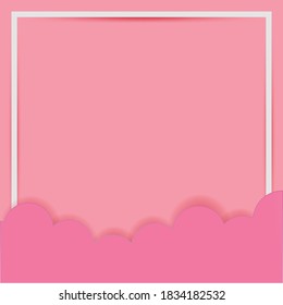 heart frame Pink Sky with freme. valentines Cartoon Background. Bright Illustration for Design.