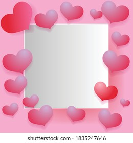 heart frame Pink Sky with frame. valentines Cartoon Background. Bright Illustration for Design.