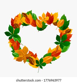 heart frame from polygonal autumn leaves on a white background