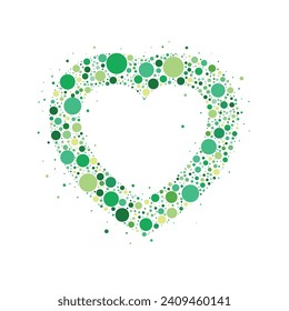 Heart frame postcard composed of tiny green polka dots. Valentine's Day. Happy Valentine's Day. 