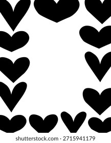 Herzrahmen Rechteck Valentinstag. Schwarz-Weiß-Illustration einer Vektorgrafik-Linie. Für Poster, Einladung, Kulisse, Anzeige, Verkaufsförderung, Print für T-Shirt
