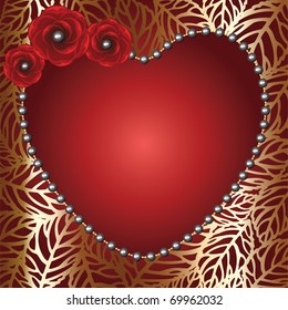 Heart frame with red roses and perls
