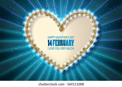 Heart frame. Retro light banner.Valentine s card. I love you very much. Blue version. Vector illustration eps 10.