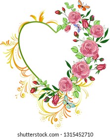 Heart frame with rose and butterfly in a vintage style. Stylish and sweet invitation to a wedding, a holiday, a birthday.