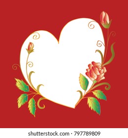 Heart frame with rose flower.