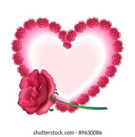 Heart frame with rose isolated on white, vector illustration for design. Raster version available in my portfolio