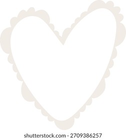 Heart frame with scalloped edge in flat linework. Lacy border heart shape with soft outline and clean negative space. Cartoon vector illustration