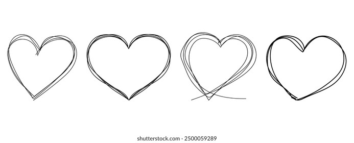 Heart frame scribble hand drawn thin line. Love set highlight text box, border fast underline, title. Pen or marker sketch.