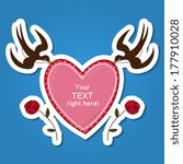 Heart frame with swallows. Paper sticker imitation. Vector card concept. Romantic tender design