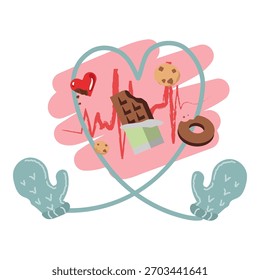 Heart Frame with Sweets and Red Wave Line Illustration