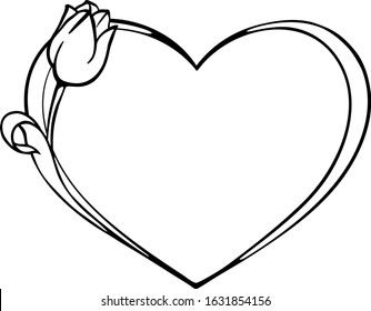 Heart frame with tulips, Vector illustration valentines day. Frame decorated with heart tulips. Template for laser cut, wood carving, paper cutting and printing. 