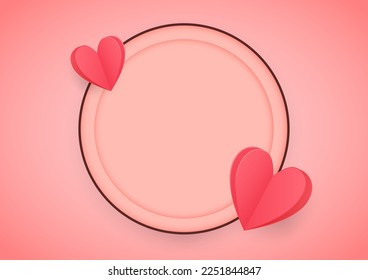 Heart frame. Valentine background with pink hearts. Paper style realistic valentines day card design. free space for text. copy space.