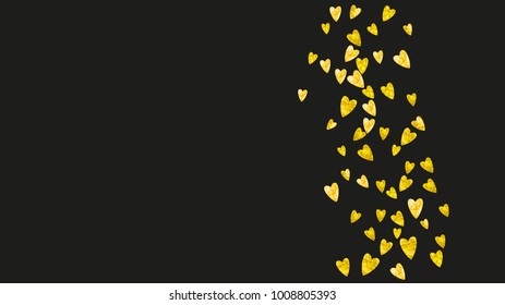 Heart frame for Valentines day with gold glitter. February 14th day. Vector confetti for heart frame template. Grunge hand drawn texture. Love theme for poster, gift certificate, banner.