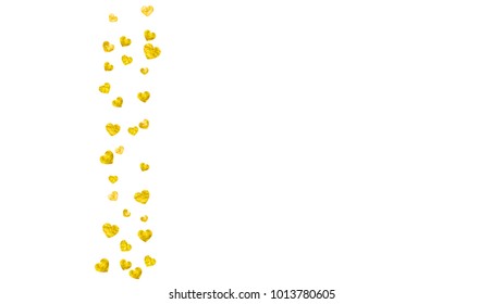 Heart frame for Valentines day with gold glitter. February 14th day. Vector confetti for heart frame template. Grunge hand drawn texture. Love theme for gift coupons, vouchers, ads, events.