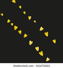 Heart frame for Valentines day with gold glitter. February 14th day. Vector confetti for heart frame template. Grunge hand drawn texture. Love theme for party invite, retail offer and ad.