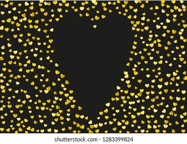 Heart frame for Valentines day with gold glitter. February 14th day. Vector confetti for heart frame template. Grunge hand drawn texture. Love theme for flyer, special business offer, promo.