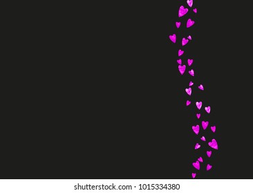 Heart frame for Valentines day with pink glitter. February 14th day. Vector confetti for heart frame template. Grunge hand drawn texture. Love theme for gift coupons, vouchers, ads, events.