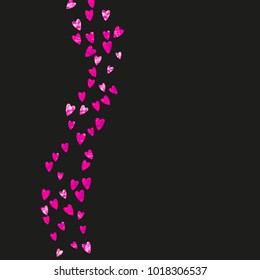 Heart frame for Valentines day with pink glitter. February 14th day. Vector confetti for heart frame template. Grunge hand drawn texture. Love theme for party invite, retail offer and ad.