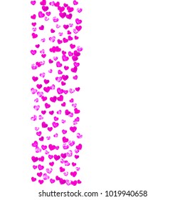 Heart frame for Valentines day with pink glitter. February 14th day. Vector confetti for heart frame template. Grunge hand drawn texture. Love theme for poster, gift certificate, banner.