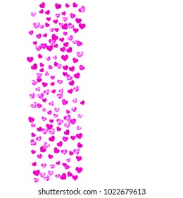 Heart frame for Valentines day with pink glitter. February 14th day. Vector confetti for heart frame template. Grunge hand drawn texture. Love theme for flyer, special business offer, promo.