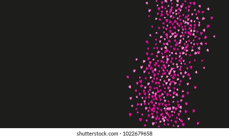 Heart frame for Valentines day with pink glitter. February 14th day. Vector confetti for heart frame template. Grunge hand drawn texture. Love theme for voucher, special business ad, banner.