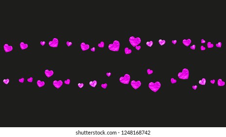 Heart frame for Valentines day with pink glitter. February 14th day. Vector confetti for heart frame template. Grunge hand drawn texture. Love theme for poster, gift certificate, banner.