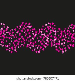 Heart frame for Valentines day with pink glitter. February 14th day. Vector confetti for heart frame template. Grunge hand drawn texture. Love theme for party invite, retail offer and ad.