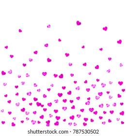 Heart frame for Valentines day with pink glitter. February 14th day. Vector confetti for heart frame template. Grunge hand drawn texture. Love theme for flyer, special business offer, promo.