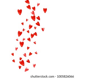 Heart frame for Valentines day with red glitter. February 14th day. Vector confetti for heart frame template. Grunge hand drawn texture. Love theme for party invite, retail offer and ad.