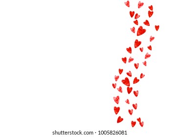 Heart frame for Valentines day with red glitter. February 14th day. Vector confetti for heart frame template. Grunge hand drawn texture. Love theme for party invite, retail offer and ad.