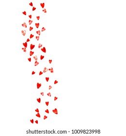Heart frame for Valentines day with red glitter. February 14th day. Vector confetti for heart frame template. Grunge hand drawn texture. Love theme for special business offer, banner, flyer.