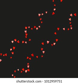 Heart frame for Valentines day with red glitter. February 14th day. Vector confetti for heart frame template. Grunge hand drawn texture. Love theme for gift coupons, vouchers, ads, events.