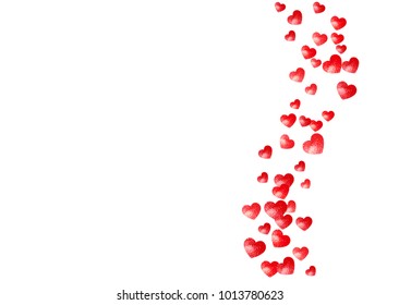 Heart frame for Valentines day with red glitter. February 14th day. Vector confetti for heart frame template. Grunge hand drawn texture. Love theme for voucher, special business ad, banner.