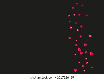 Heart frame for Valentines day with red glitter. February 14th day. Vector confetti for heart frame template. Grunge hand drawn texture. Love theme for gift coupons, vouchers, ads, events.