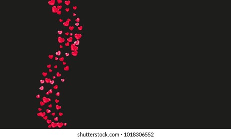 Heart frame for Valentines day with red glitter. February 14th day. Vector confetti for heart frame template. Grunge hand drawn texture. Love theme for special business offer, banner, flyer.