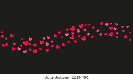 Heart frame for Valentines day with red glitter. February 14th day. Vector confetti for heart frame template. Grunge hand drawn texture. Love theme for gift coupons, vouchers, ads, events.