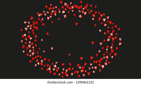 Heart frame for Valentines day with red glitter. February 14th day. Vector confetti for heart frame template. Grunge hand drawn texture. Love theme for voucher, special business ad, banner.
